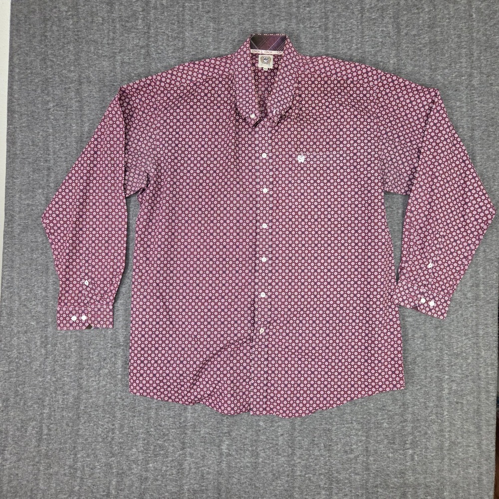 Cinch Western Shirt Men XXL Bergundy Geometric Print Long Sleeve Button Up
